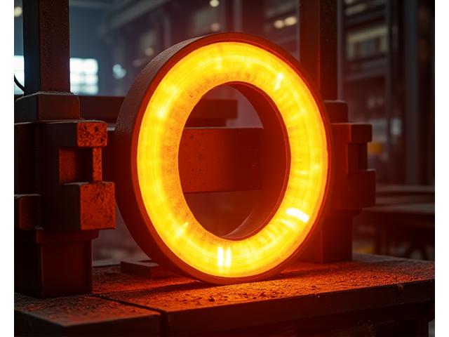 링롤링 머신이 뜨거운 금속 링을 넓히는 모습